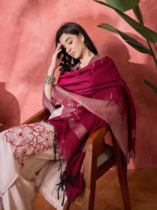 Ethnic Motifs Woven Design Silk Dupatta