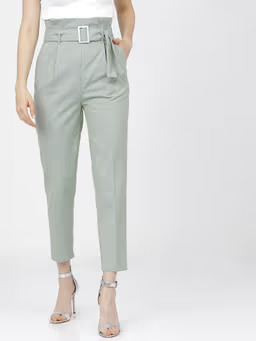 Sea Green Tapered Fit Easy Wash Peg Casual Trouser with Belt (32)